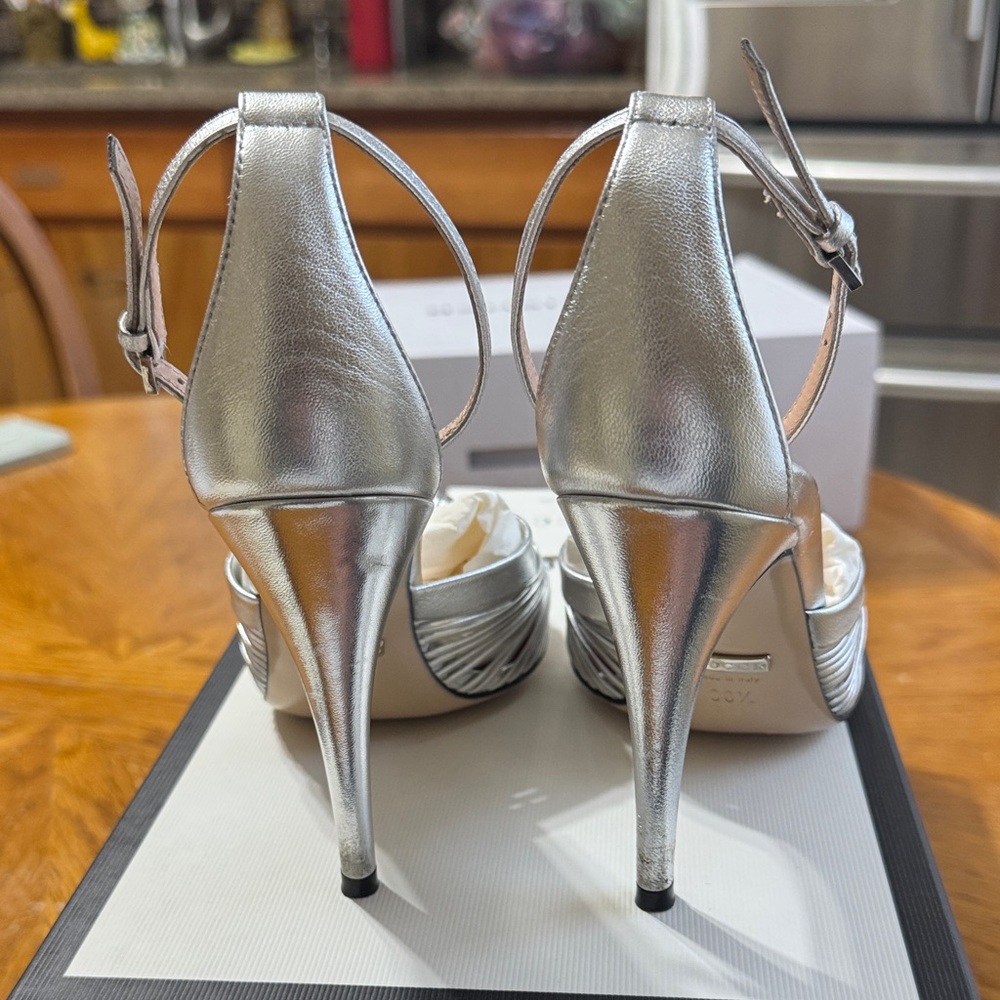 Gucci Silver Knotted Ankle-Strap Heels - Picture 3 of 7